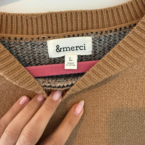 &merci Leopard Print Sweater | Tan w/ Black & White Leopard Design | Size Large - Picture 3 of 5